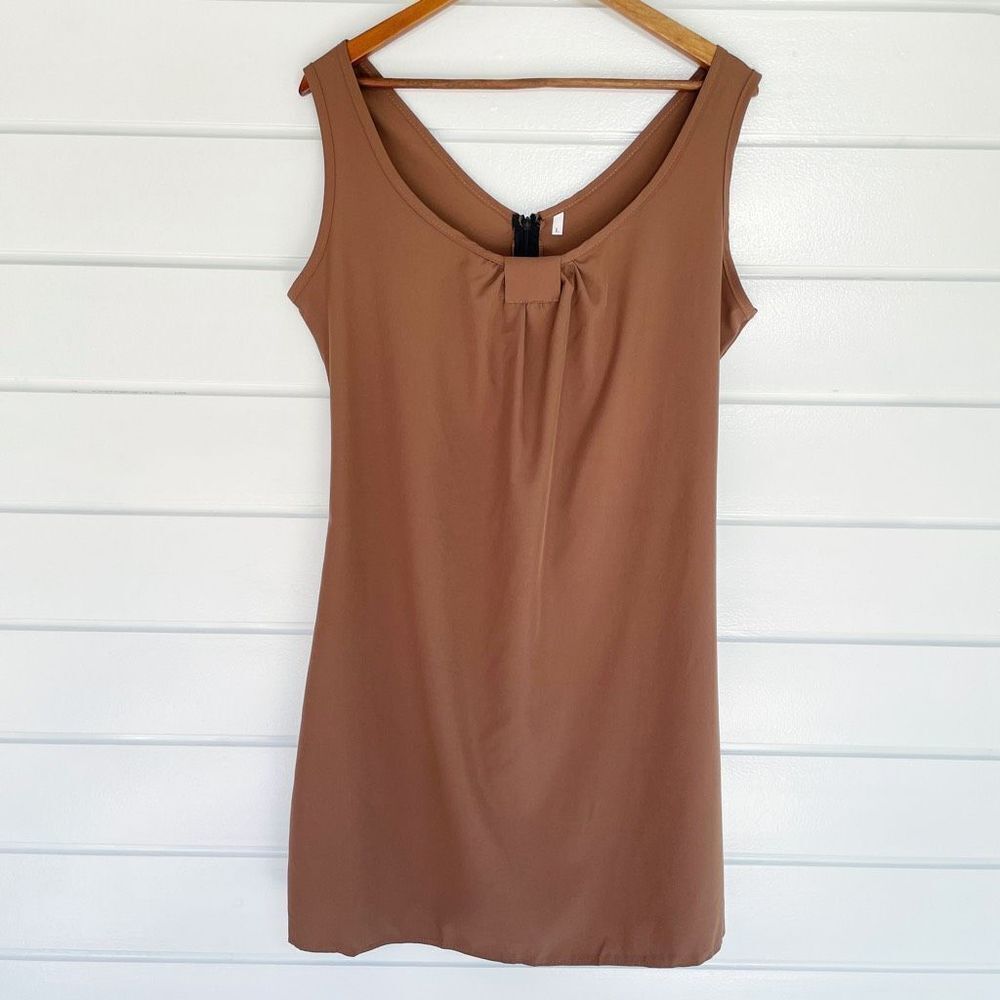 Women's Brown Knot Front Scoop Neck Sleeveless Sheath Dress Large NWOT